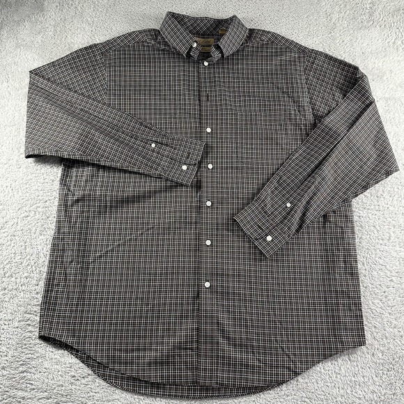 Roundtree & Yorke Gold Label Dress Shirt Mens XLT Brown‎ Plaid Pattern No Iron - Picture 1 of 8